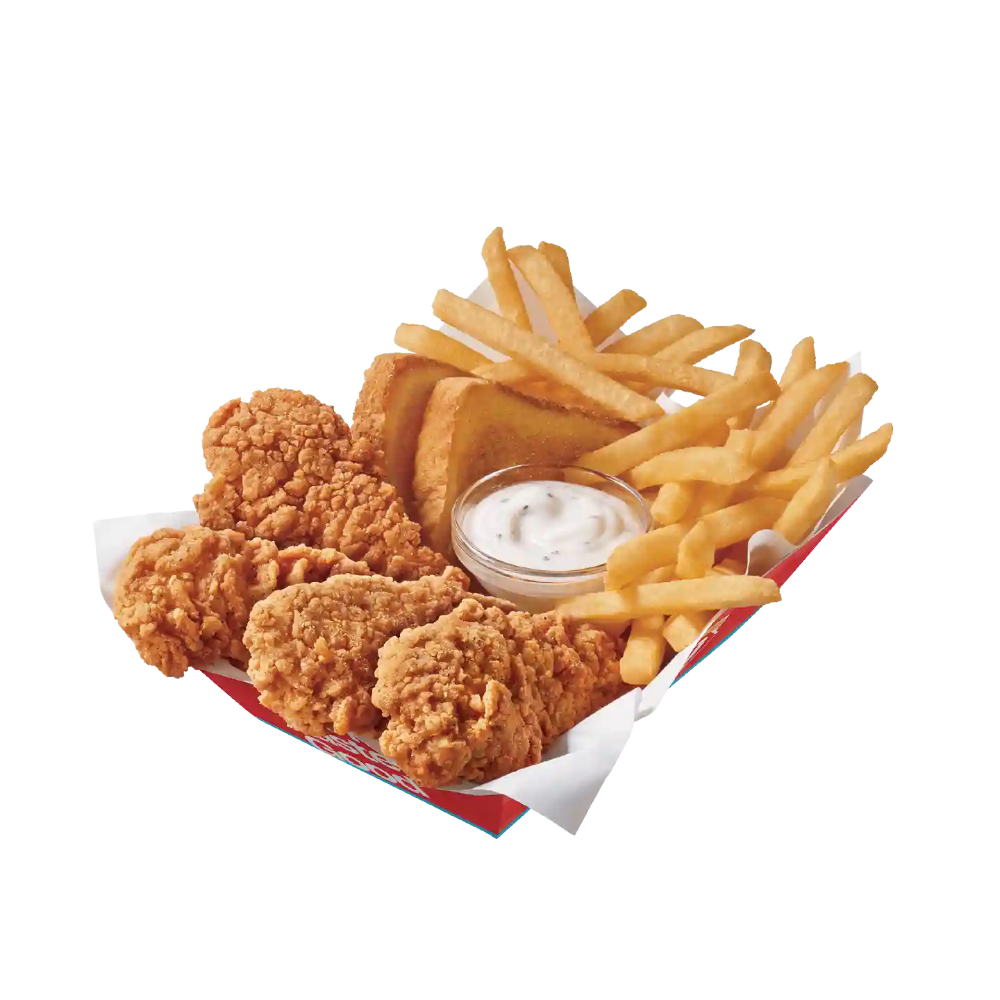 4 piece Chicken Strip Basket with Texas Toast, fries, and dipping sauce